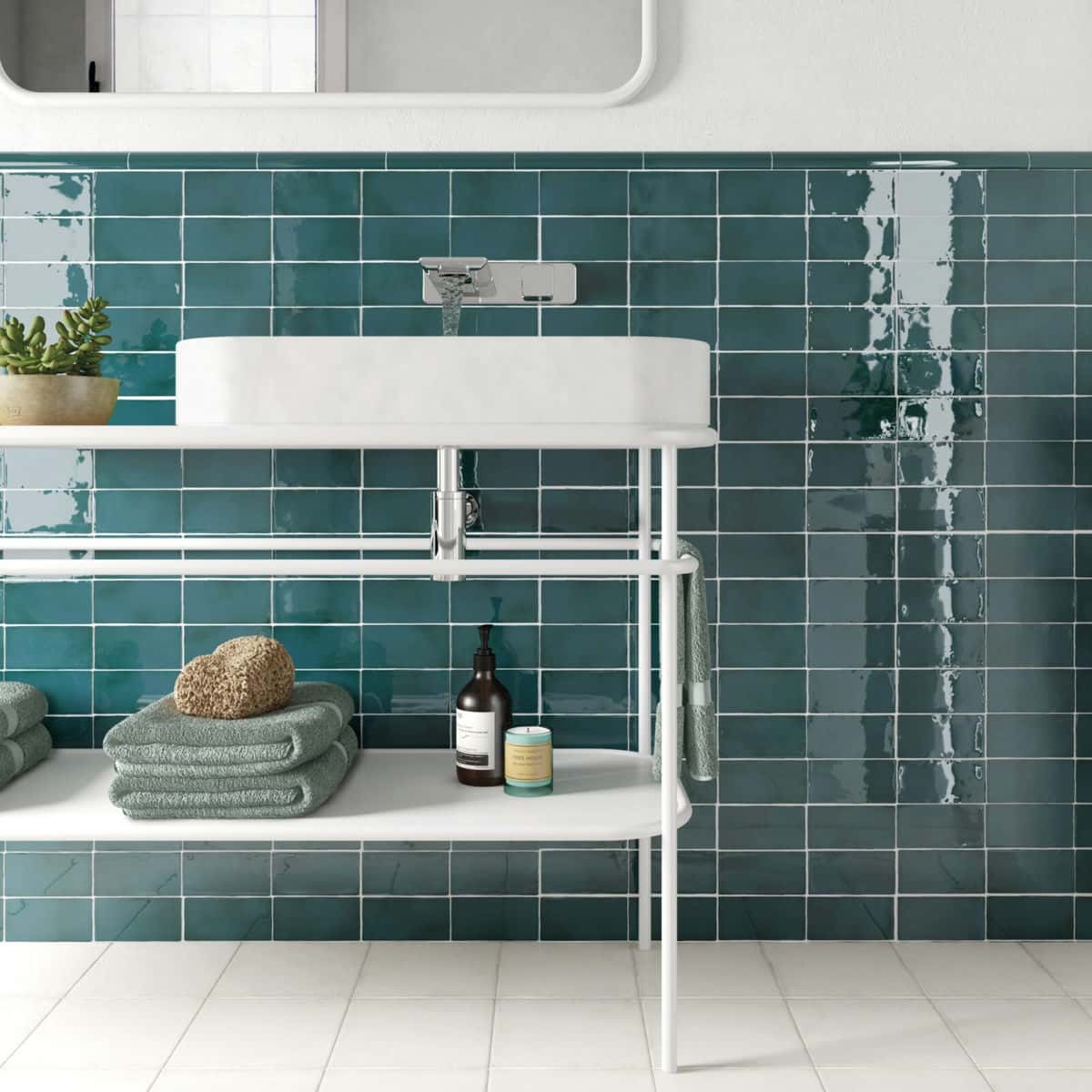 Teal rectangle bathroom wall tiles