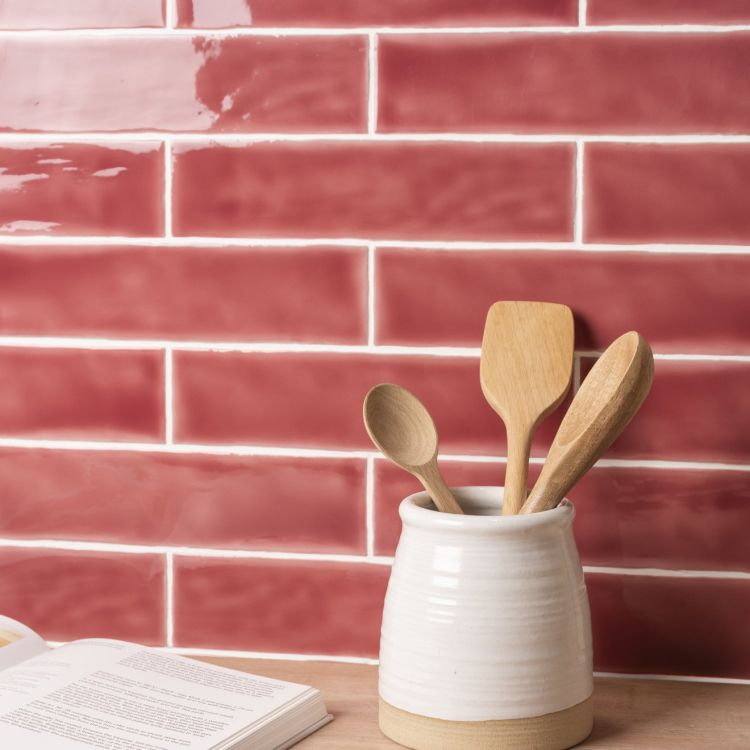 Rectangular rose pink glossy tiles