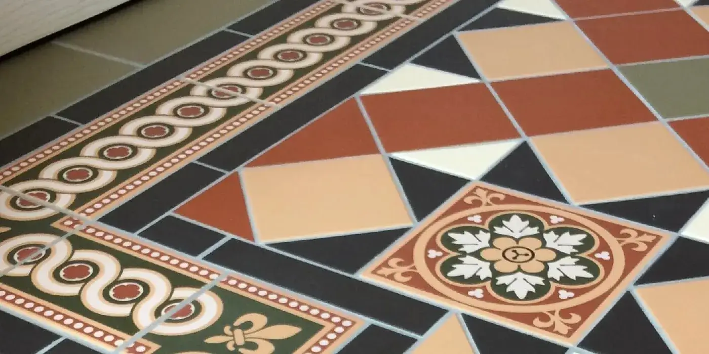 Brown and green traditional minton floor
