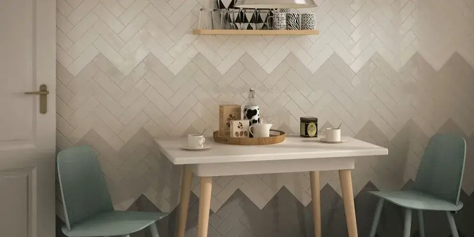Herringbone brick tiles in a kitchen